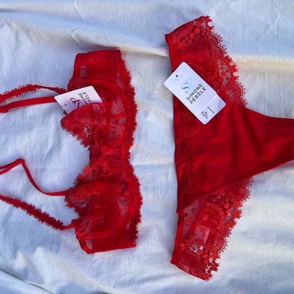 Simone Perele WISH SET demi bra and thong panties in RUBY  BNWT 32c and M thong - Picture 14 of 16